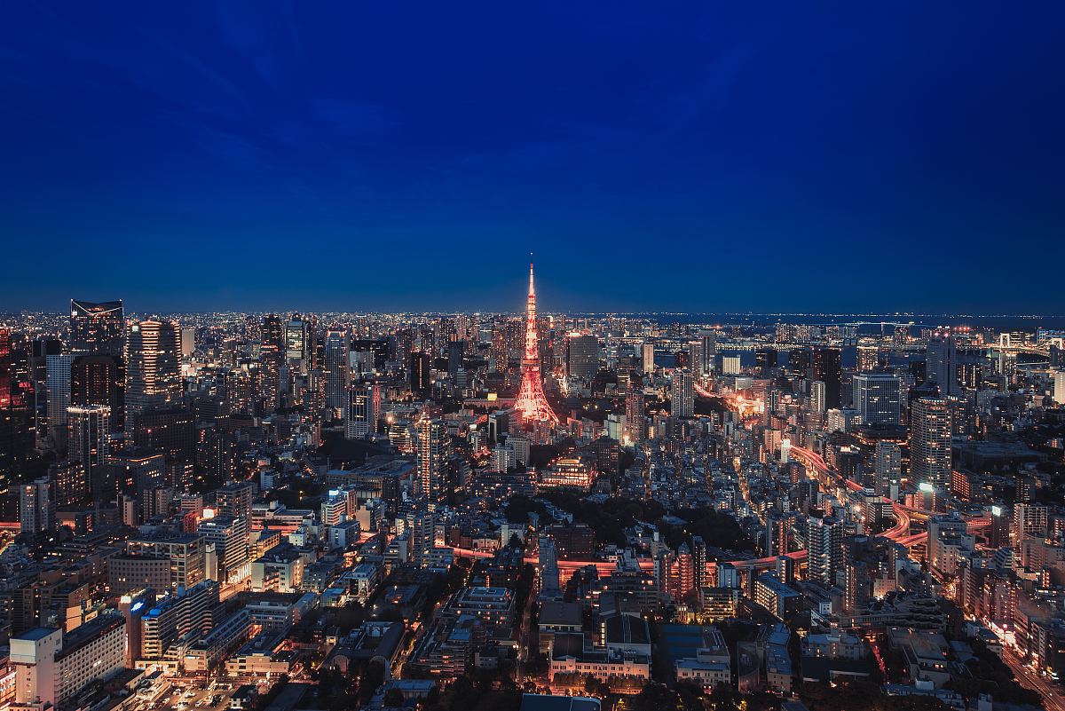 城市,夜景,东京市景和东京塔高清