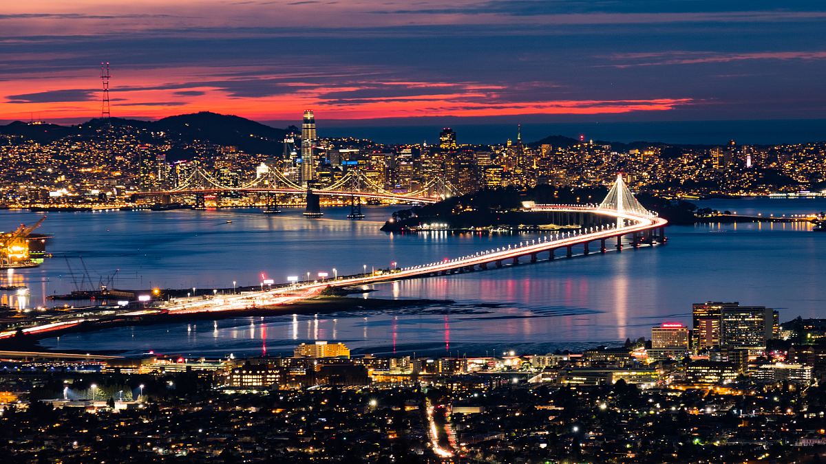 旧金山,城市,夜晚和桥梁