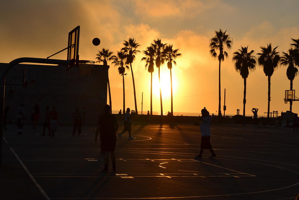 夕阳下打篮球背影图片图片