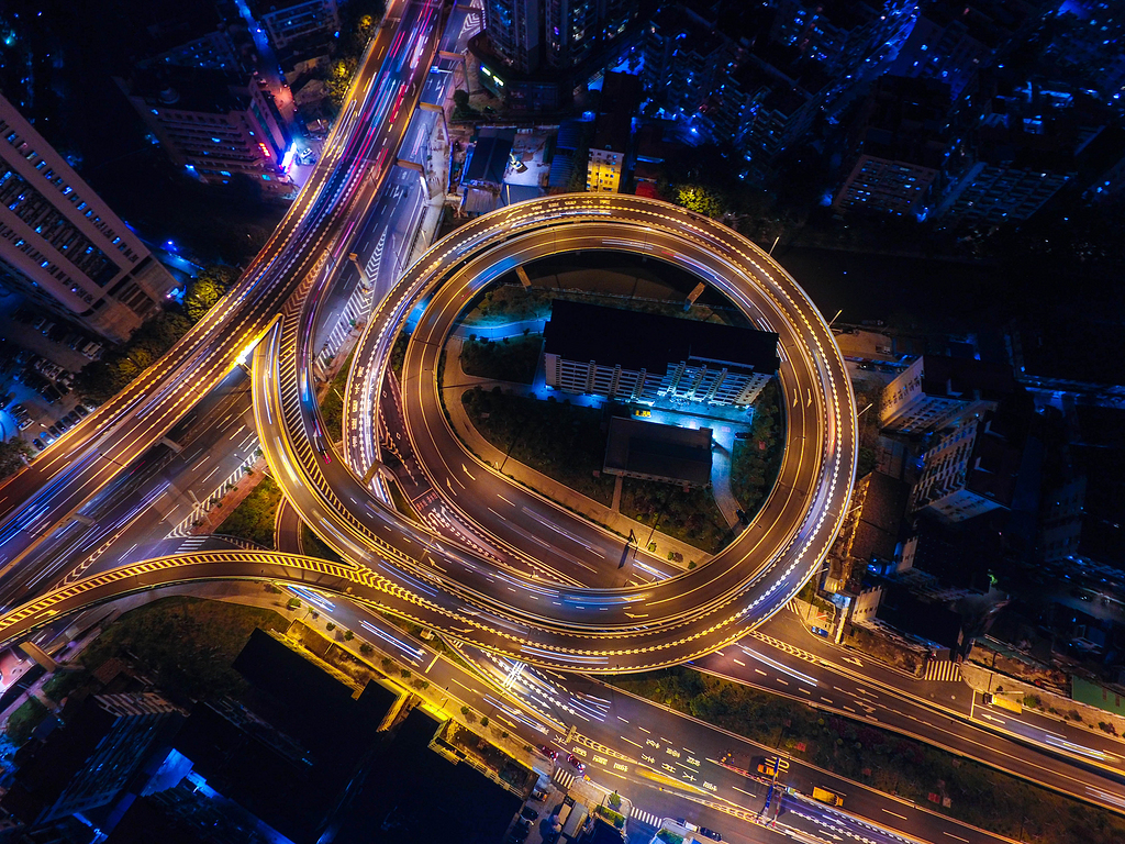 街道夜灯环路公路顶视图空中的视图混沌城市十字路口高速公路交通 4000 3000px 编号 Png格式 万素网