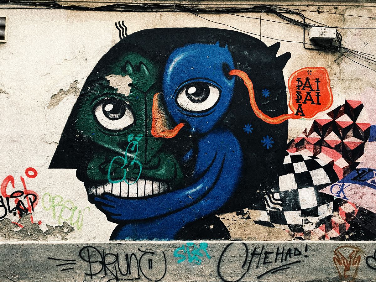 墙壁,涂鸦,绘画和面部高清